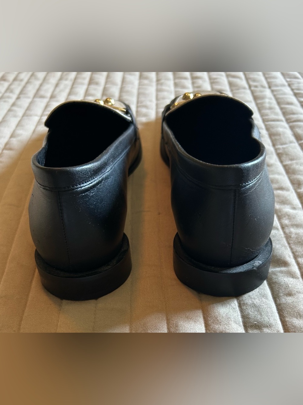 Alohas Two-Tone Black & White Leather Loafers with Gold Hardware - Picture 6 of 11